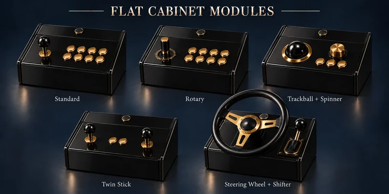 Standard 8-Button Flat Arcade Module design illustration: flat modules piano black