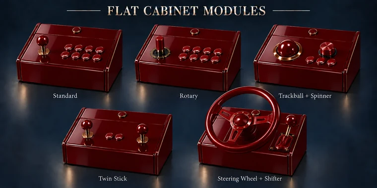Standard 8-Button Flat Arcade Module design illustration: flat modules piano red v1 matching controls