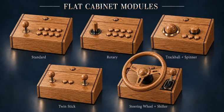 Standard 8-Button Flat Arcade Module design illustration: flat modules red oak v1 matching controls