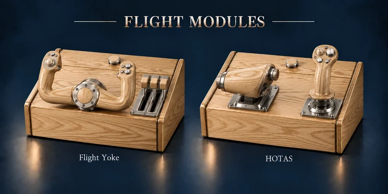 HOTAS Flat Arcade Module design illustration: flight modules ash v1 matching controls