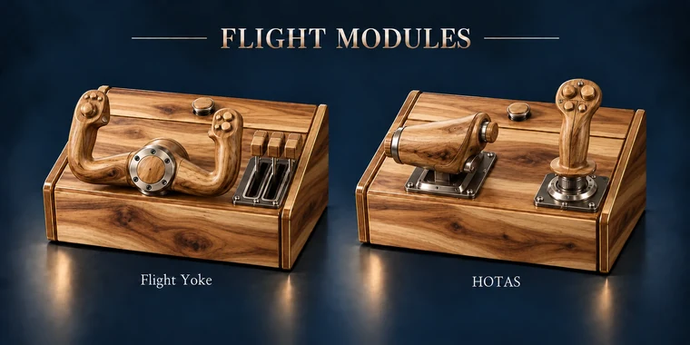 HOTAS Flat Arcade Module design illustration: flight modules hickory v1 matching controls