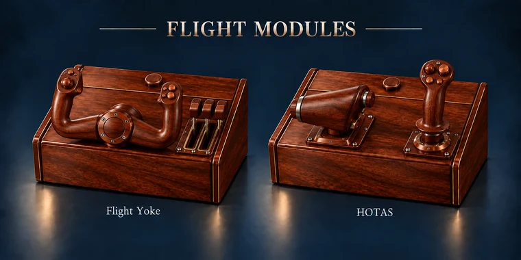 Flight Yoke + Throttle Flat Arcade Module design illustration