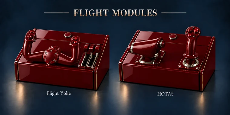 HOTAS Flat Arcade Module design illustration: flight modules piano red v1 matching controls