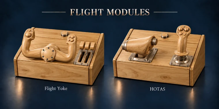 HOTAS Flat Arcade Module design illustration: flight modules poplar v1 matching controls