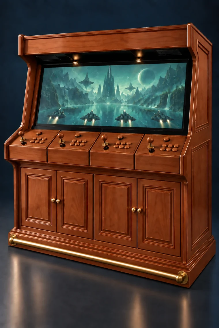 Rasterdeck Four-Player Modular Arcade design illustration: four player cherry base footrest