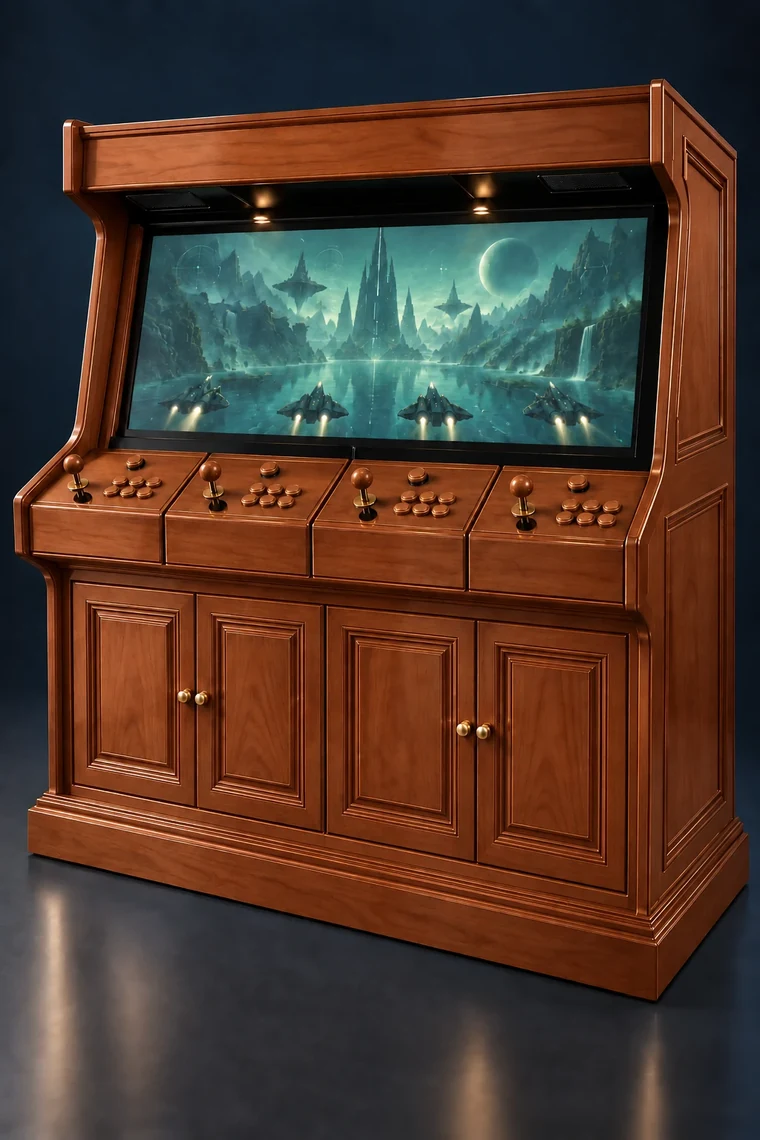 Rasterdeck Four-Player Modular Arcade design illustration: four player cherry matching controls