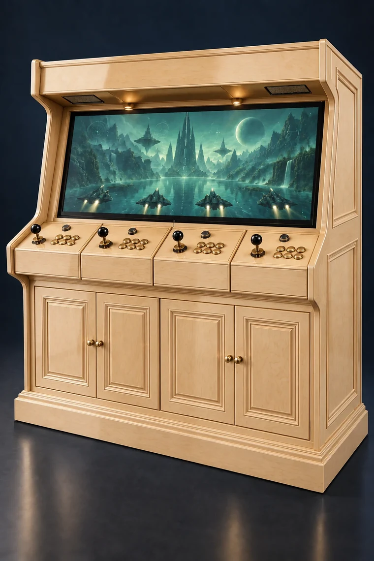 Rasterdeck Four-Player Modular Arcade design illustration: four player maple