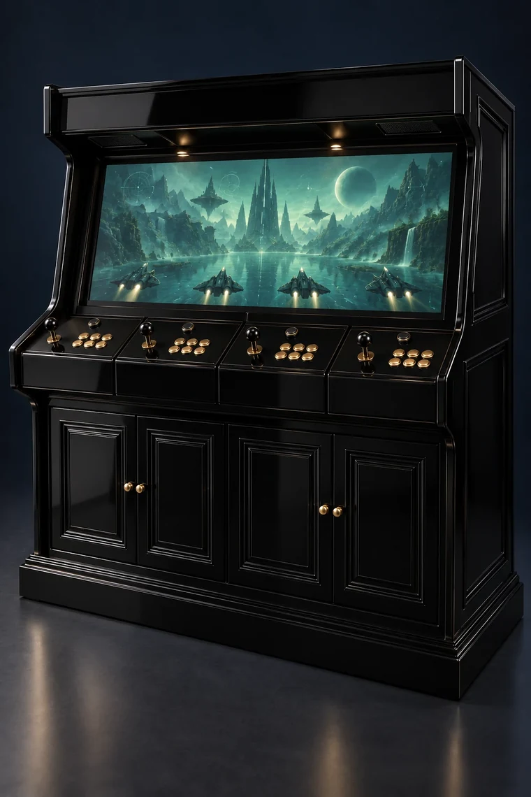 Rasterdeck Four-Player Modular Arcade design illustration: four player piano black
