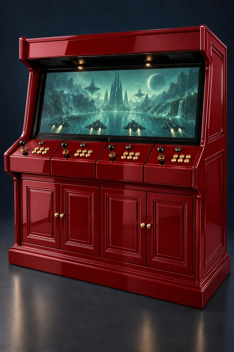 Rasterdeck Four-Player Modular Arcade design illustration: four player piano red