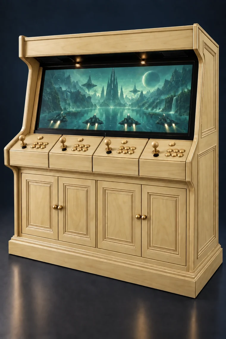 Rasterdeck Four-Player Modular Arcade design illustration: four player poplar matching controls