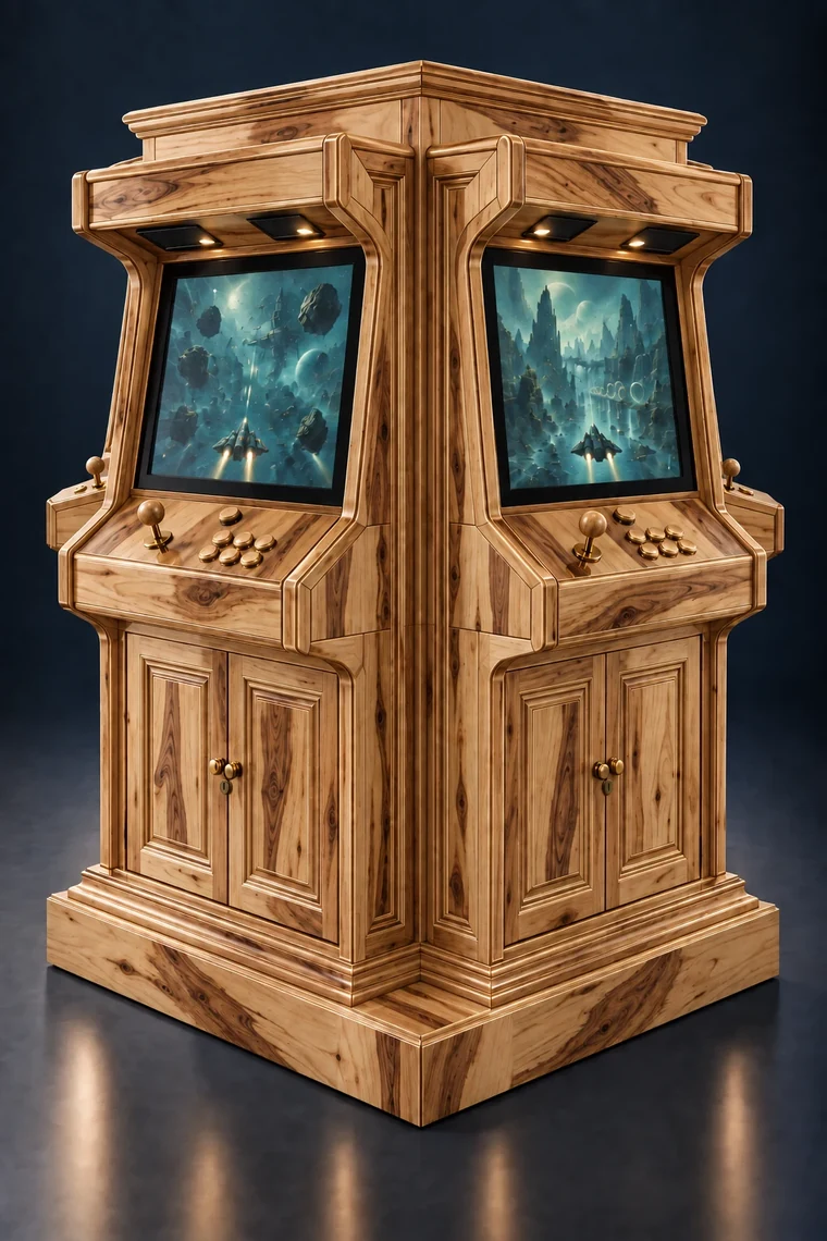 Rasterdeck Four-Station Arcade Pillar design illustration: four station pillar hickory matching controls