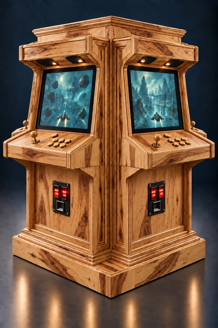 Rasterdeck Four-Station Arcade Pillar design illustration: four station pillar hickory seated coin front
