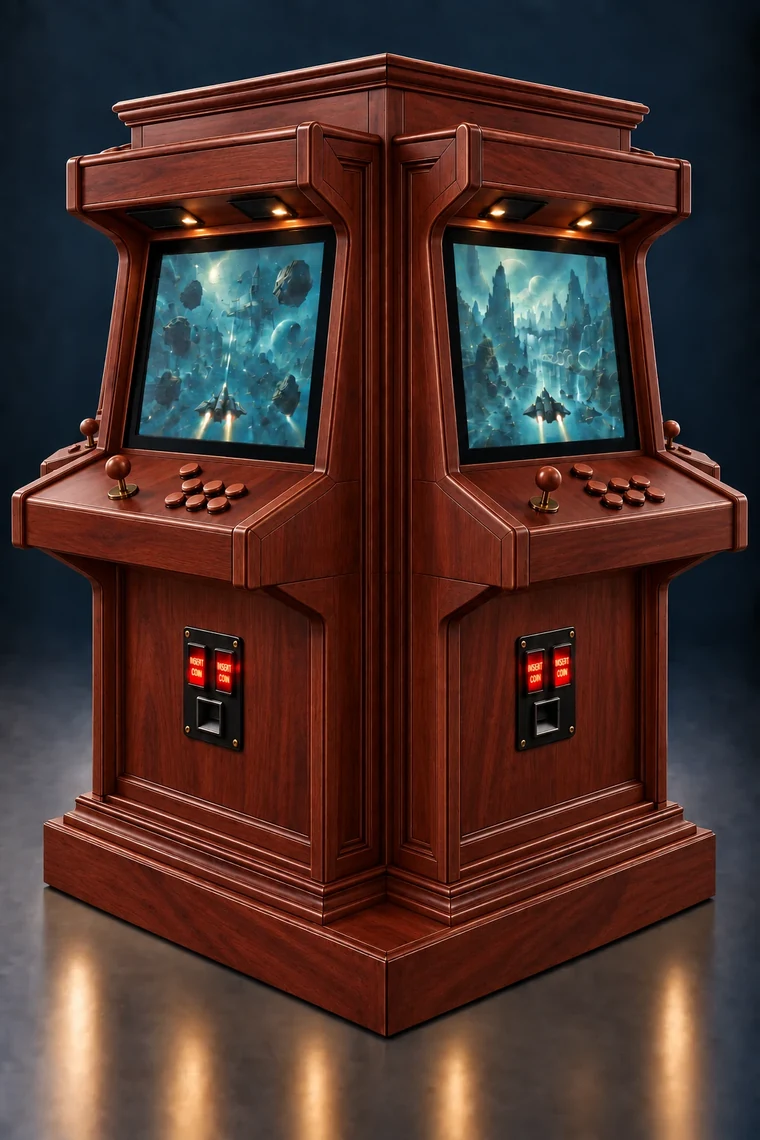 Rasterdeck Four-Station Arcade Pillar design illustration: four station pillar philippine mahogany seated coin front