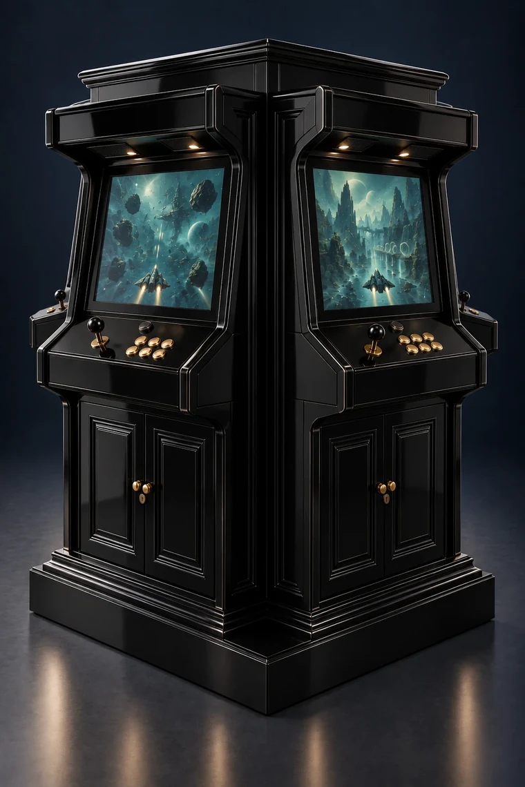 Rasterdeck Four-Station Arcade Pillar design illustration: four station pillar piano black