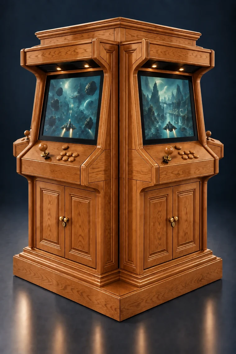 Rasterdeck Four-Station Arcade Pillar design illustration: four station pillar red oak matching controls