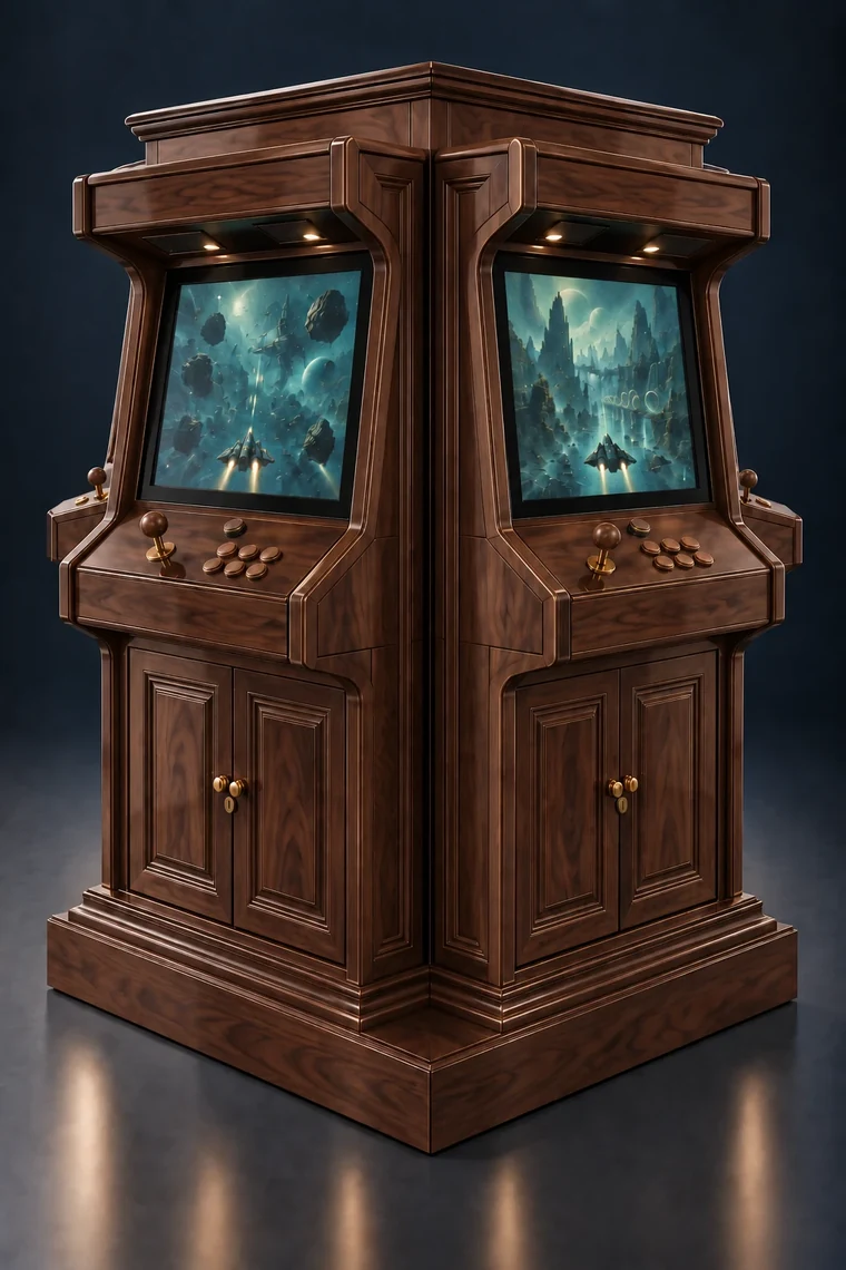 Rasterdeck Four-Station Arcade Pillar design illustration: four station pillar walnut matching controls