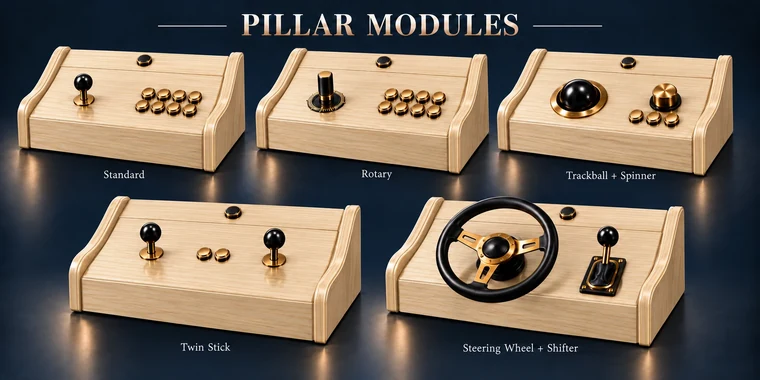 Standard 8-Button Pillar Arcade Module design illustration: pillar arcade modules ash