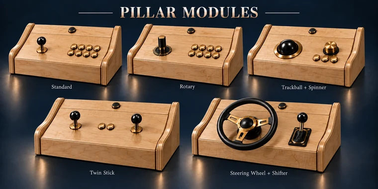 Standard 8-Button Pillar Arcade Module design illustration: pillar arcade modules maple