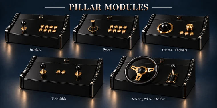 Standard 8-Button Pillar Arcade Module design illustration: pillar arcade modules piano black
