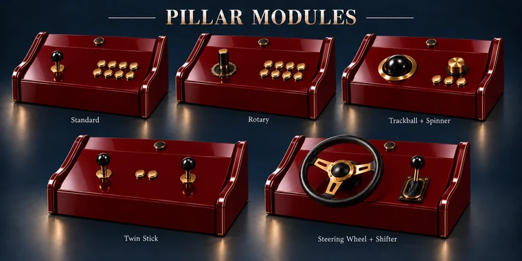 Standard 8-Button Pillar Arcade Module design illustration: pillar arcade modules piano red