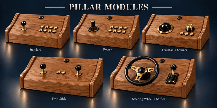 Standard 8-Button Pillar Arcade Module design illustration: pillar arcade modules red oak