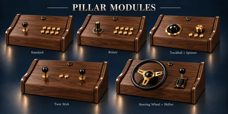 Standard 8-Button Pillar Arcade Module design illustration: pillar arcade modules walnut