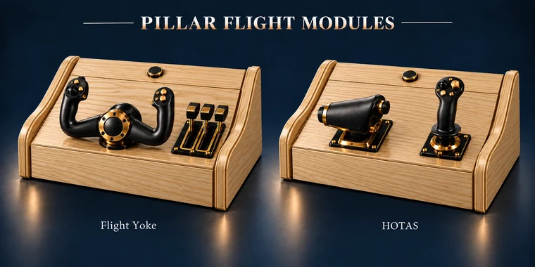 Flight Yoke + Throttle Pillar Arcade Module design illustration: pillar flight modules ash