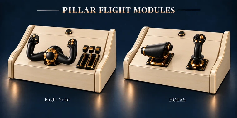 Flight Yoke + Throttle Pillar Arcade Module design illustration: pillar flight modules aspen