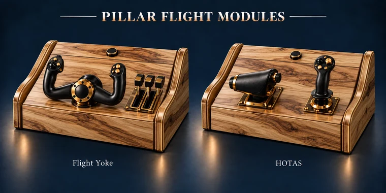 Flight Yoke + Throttle Pillar Arcade Module design illustration: pillar flight modules hickory