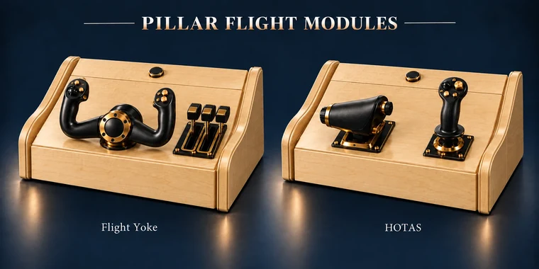 Flight Yoke + Throttle Pillar Arcade Module design illustration: pillar flight modules maple