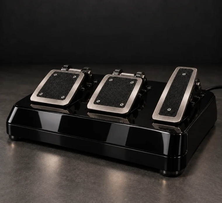 Three-Pedal Racing Platform design illustration: racing pedals piano black no brass