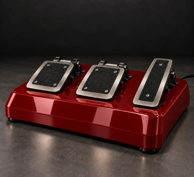 Three-Pedal Racing Platform design illustration: racing pedals piano red no brass