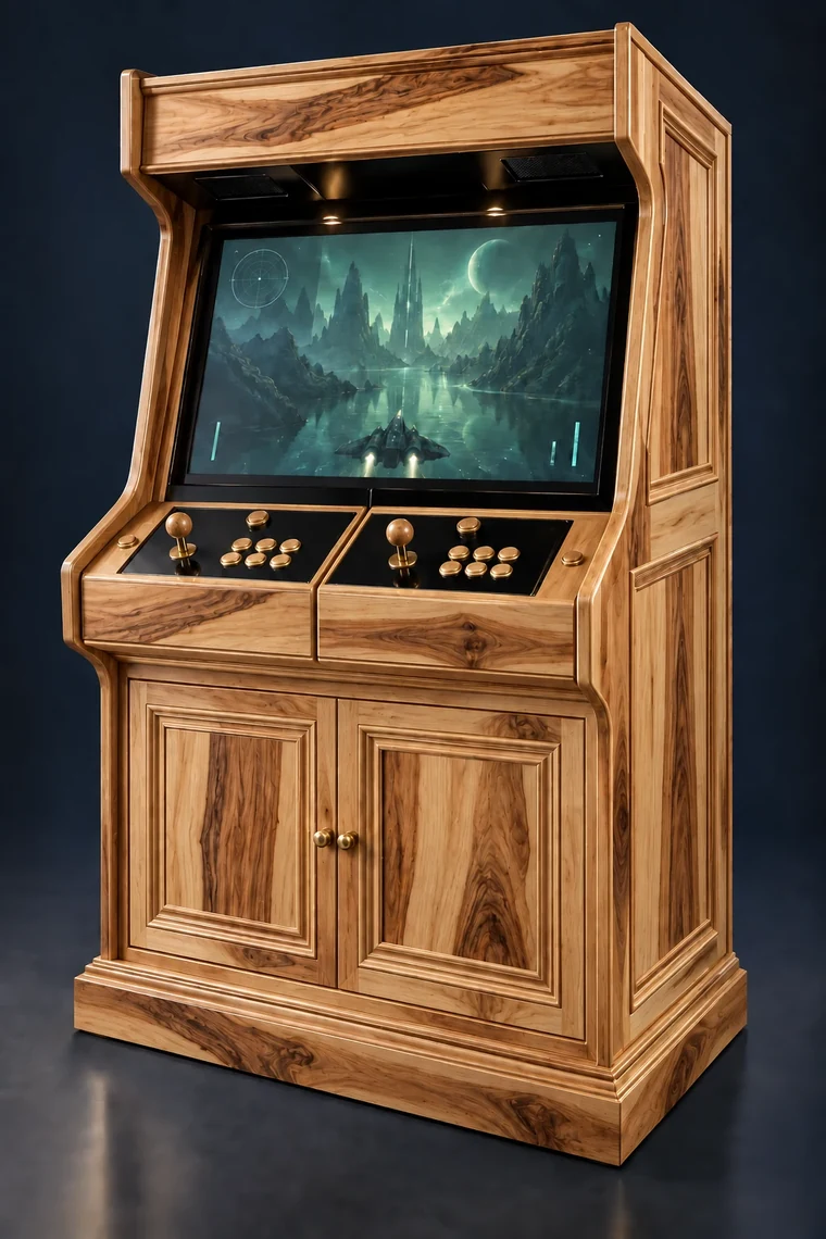 Rasterdeck Two-Player Modular Arcade design illustration: two player hickory matching controls