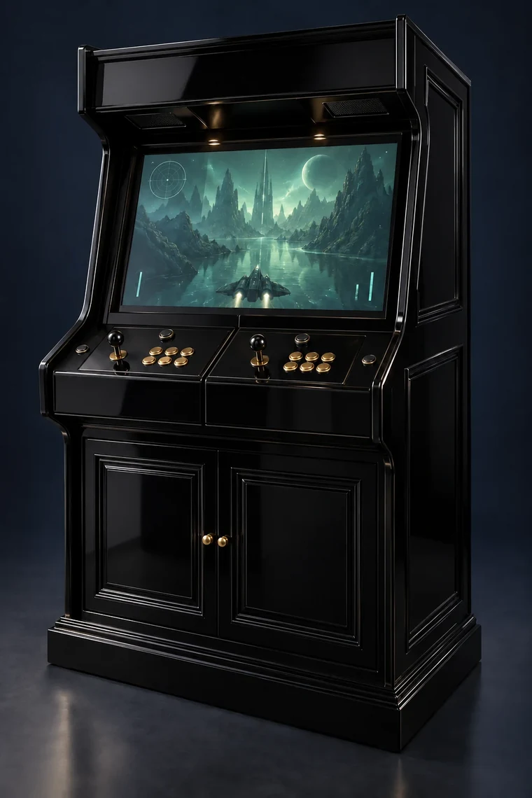 Rasterdeck Two-Player Modular Arcade design illustration: two player piano black