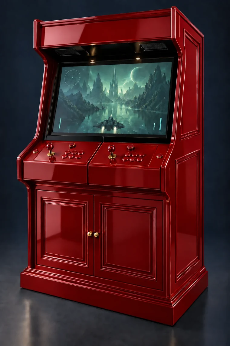 Rasterdeck Two-Player Modular Arcade design illustration: two player piano red matching controls