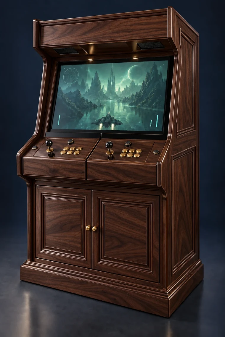 Rasterdeck Two-Player Modular Arcade design illustration: two player walnut